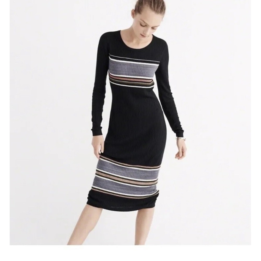 ABERCROMBIE & FITCH A&F Collection Ribbed Long Sleeve Dress Striped XS